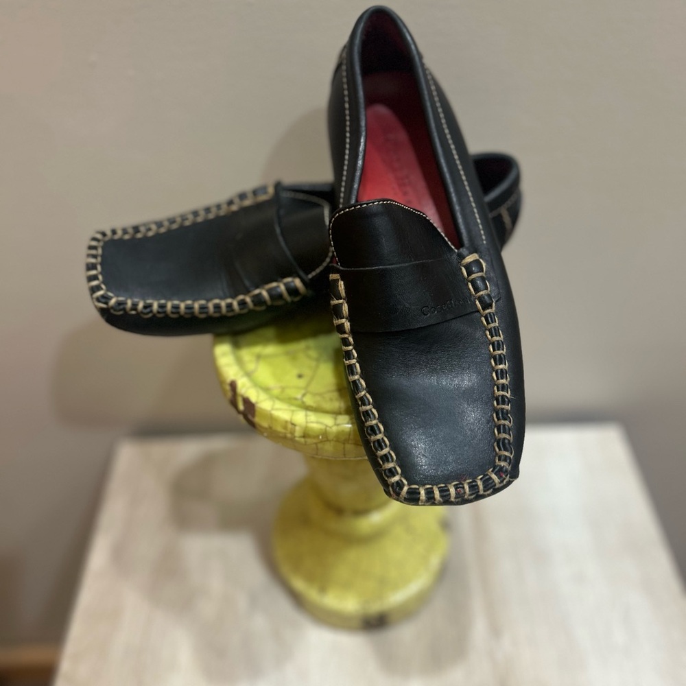 Cole Haan Blk Leather Vachetta Women's Loafers Contrast Stitching SZ 6.5 shoes